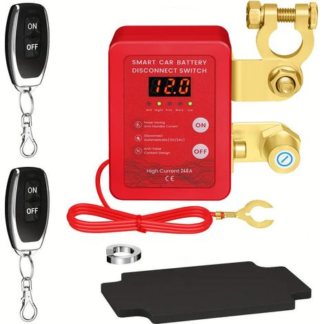 Coupe-batterie 12 V avec télécommande sans fil, coupe-batterie avec arrêt, coupe-batterie antivol 240 A, pour voiture, camping-car, VTT, camion, bateau (1/5)