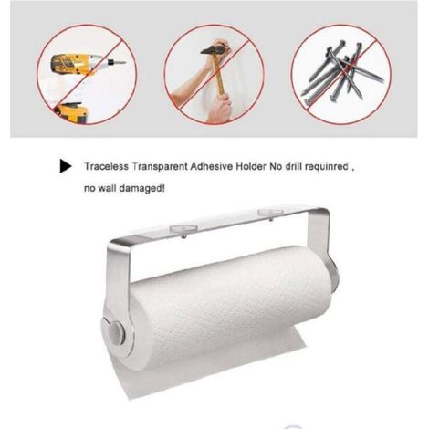 Support Essuie Tout Mural - Acier Inoxydable - Autoadhésif ou Visé - Pour Salle De Bain Cuisine Buanderie - 1 Pièce (1/4)