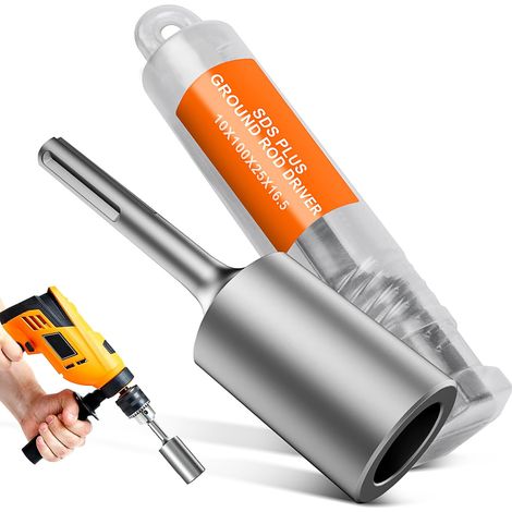 Bouterolle d'enfoncement SDS-Plus ø16.5 mm Douille en Acier Outil électrique de Pilote de Tige de Terre Amovibled Piquet de Terre pour Tiges de Terre de Forage à Marteau Rotatif (1/5)