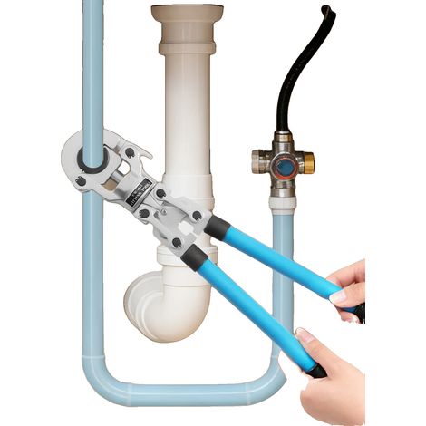 PEX-Crimpzange, Länge 55–74 cm, Kraft 6 t, Hublänge 45 mm, Backenbreite 10 cm, Werkzeugkastengröße 60 x 22 x 7 cm (1/5)