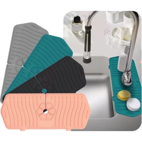 Protection anti-éclaboussures pour robinet de cuisine/évier, tapis récupérateur d'eau en silicone, coussinet d'égouttage à placer derrière le robinet pour cuisine et salle de bain (1/4)