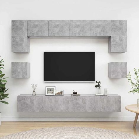 vidaXL Set muebles de salón TV 8 pzas madera ingeniería gris hormigón (1/5)