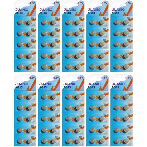 Lot de 100 Piles bouton plates Type AG13 1,5V compatibles LR44, A76 L1154, SR44, G13, 357 - Juanio - (1/2)