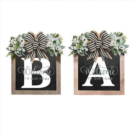 Couronne de lettres pour porte d'entrée, pendentif en bois, panneau de bienvenue décoratif (1/5)