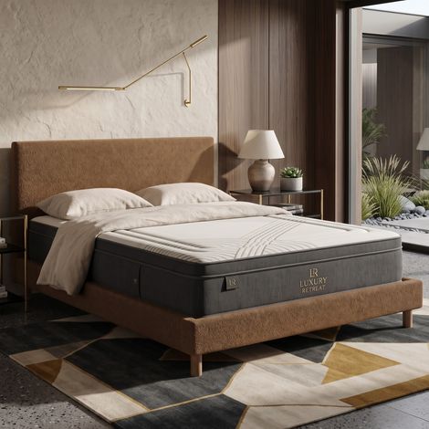 Lit bouclette 90x190 cm avec tête de lit coloris camel (1/5)