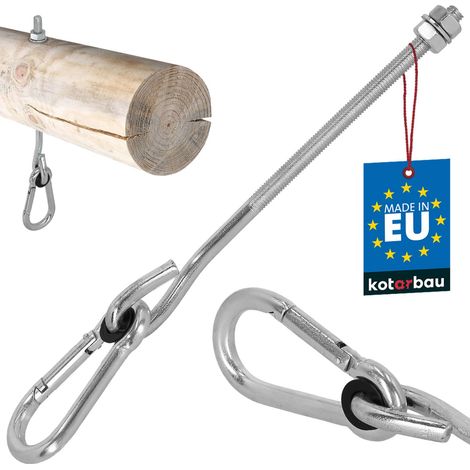 KOTARBAU® Crochet de Balançoire - Acier Galvanisé - M10 x 230 mm - Argent - avec Mousqueton - pour Bois - Accroche Balancoire - Résistant