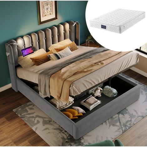 Bett Doppelbett Stauraum 160x200 Samt mit USB OKMYHOME (1/5)