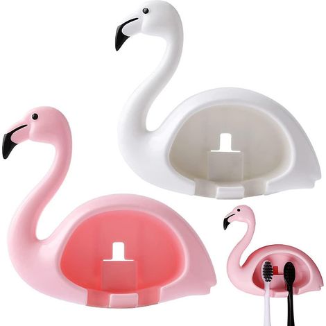 Multifunktionaler, an der Wand montierter Zahnbürstenhalter in Form eines rosa Flamingos (2er-Set), antibakteriell und antimikrobiell.