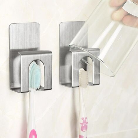 2 pièces Porte Brosse à Dents Mural, Support Brosse a Dent Electrique en Acier Inoxydable 304, Porte Brosse à Dents Electrique, pour Salle de Bain, Multi Fonctions Rangement pour Dentifrice, Ras (1/5)