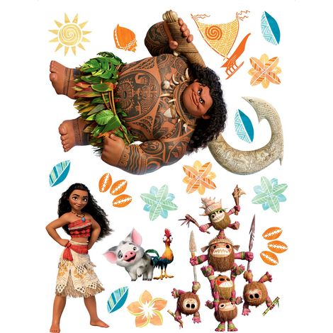 sticker mural Vaiana marron, orange et vert  - Disney