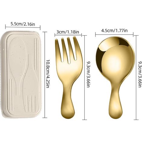 3 pièces : ensemble de couverts pliables portable en acier inoxydable 304, couleur or, avec boîte de rangement, kit d'ustensiles à fourchette et cuillère pour pique-nique et camping (1/4)