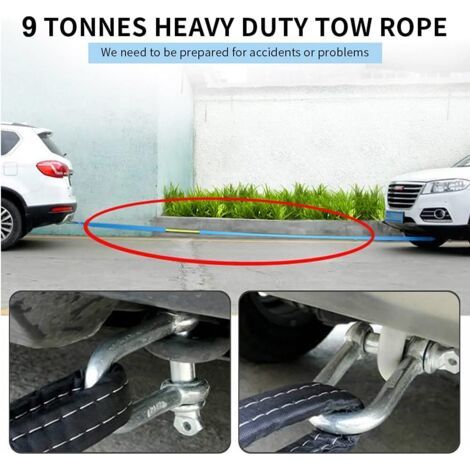 Corde de remorquage pour voiture, 5 mètres, corde de remorquage pour voiture de 8 tonnes, avec 2 manilles, gants antidérapants et sac de rangement, renforcée avec du tissu Oxford pour une sécurité acc (1/3)