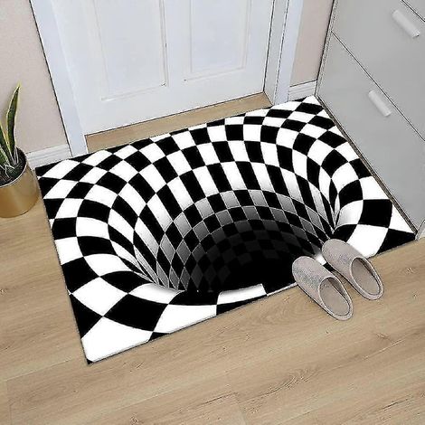Tapis à illusions d'optique 3D stéréo à carreaux et vortex, sensation amusante de chute. (1/5)