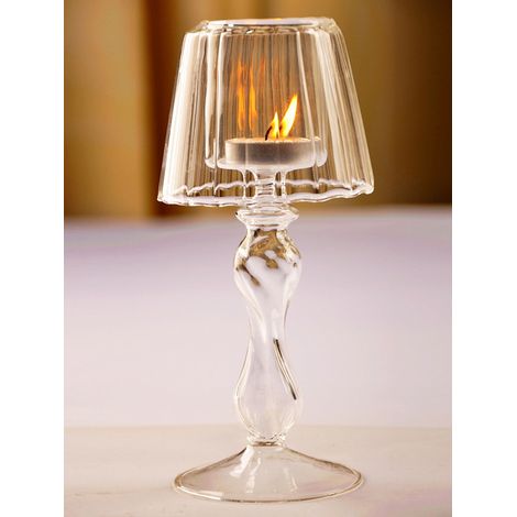 Lampe de table en verre transparent en forme de chandelier, un objet décoratif original pour les mariages et la décoration intérieure. Matière : Verre (1/5)