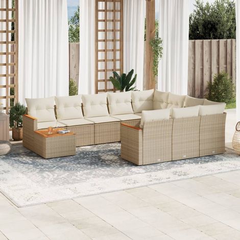 Salon de Jardin 11 pièces en Résine Tressée Beige avec Coussins (1/5)