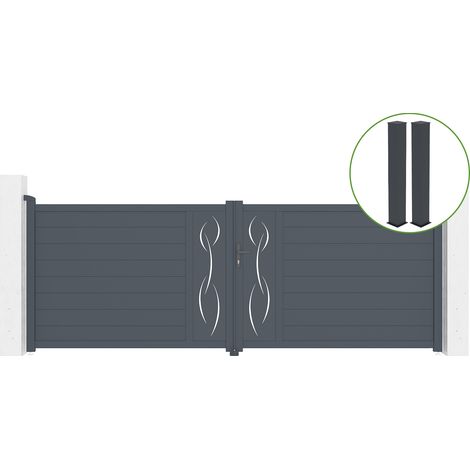 Puerta abatible 4m LIFE Al.140cm aluminio gris + 2 postes 20x20cm Al.166cm (1/5)