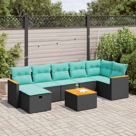 vidaXL Set Divani da Giardino con Cuscini 8 pz Nero in Polyrattan (1/5)