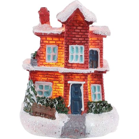 Décoration de village de Noël en résine lumineuse, représentant une maisonnette, idéale pour les fêtes à la maison et la décoration de jardin. (1/4)