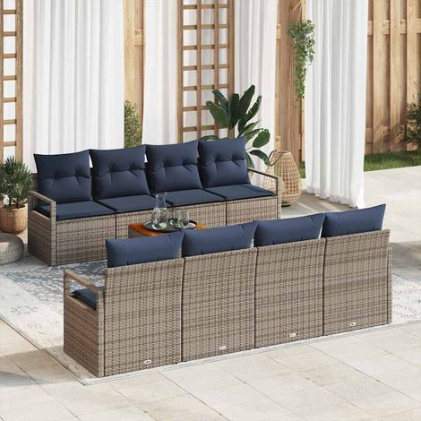 vidaXL Set Divano da Giardino 9 pz Grigio polyrattan (1/5)