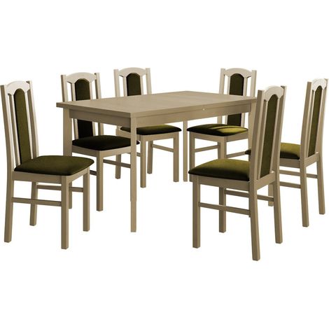 Salle à manger complète Victorville 313, Sonoma chêne, 78x80x140cm, Diamètre: 0, Nombre de chaises: 6, Style: Contemporary