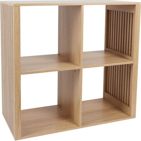 PAJAN - Rangement 4 Cases Effet Bois avec Tasseaux