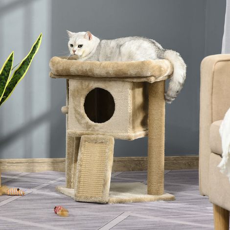 Petit Arbre Gratter Chats 57 Poteau Jute Rampe Lit Balle Suspendue Sable Animaux Compagnie 40x40x57cm