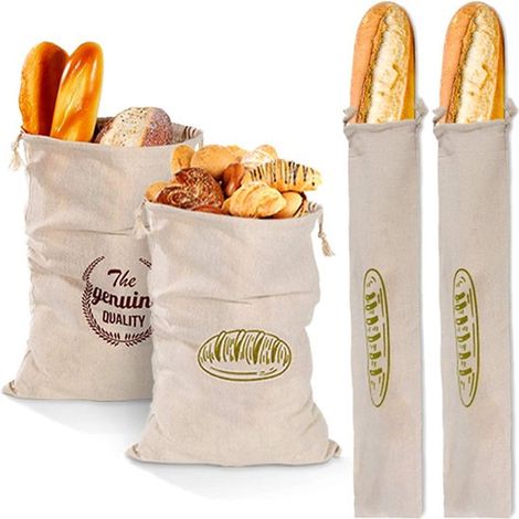 Broodzak - Lino - 30x40 cm y 67x15 cm - Reutilizable - Para Pan Frutas Verduras - Set de 4 Unidades (1/5)