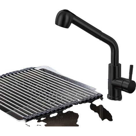 Rubinetto da cucina con doccetta estraibile e doppia maniglia, modello 04001 nero. (1/2)