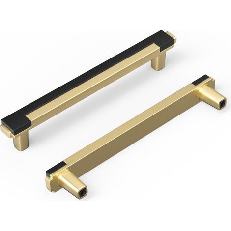 Set di 2 maniglie quadrate per cassetti da cucina in lega di zinco, nere e oro, foro centrale 128 mm (1/5)