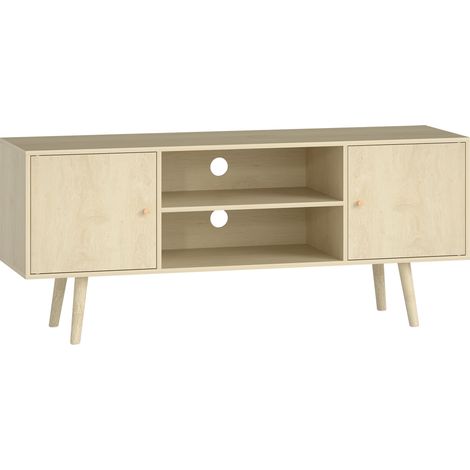 Mobile TV da 55" con 2 Armadietti e 2 Ripiani Aperti 120x34x50 cm in Legno e Truciolato Color Legno (1/5)