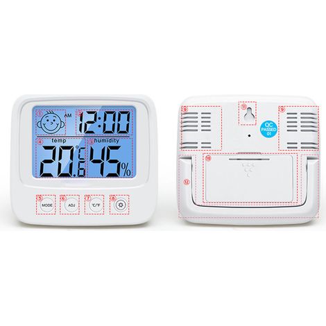 Thermomètre Hygromètre Intérieur Modèle Smiley avec Alarme, Date et Écran Luminieux pour Baby Room Thermomètre Hygromètre Salaire. (1/5)
