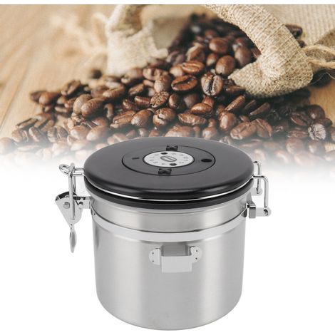 Boîte de conservation pour grains de café de 1,2 L, en acier inoxydable 304, avec cuillère en acier, couleur argent. (1/5)