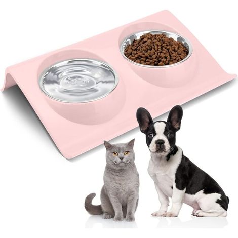 Gamelle double pour chats, inclinée à 15 degrés, antidérapante, anti-vomissements et anti-étouffement, pour chats et petits chiens - Crezuo