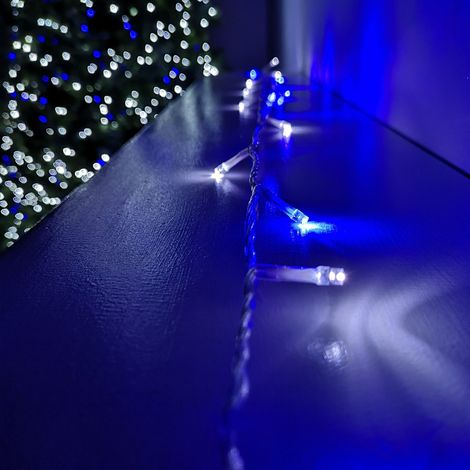200 LED 16m Premier Christmas Outdoor Function Lights Timer Clear Cable Blue & White (1/5)
