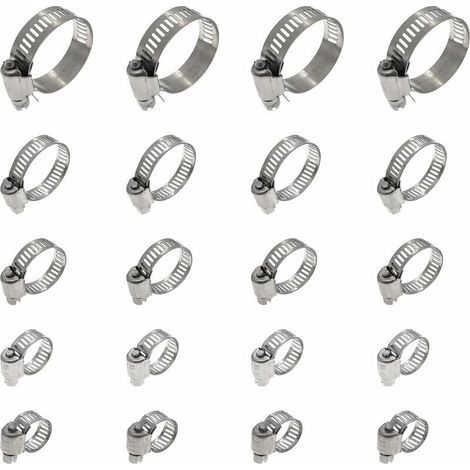 20 Pièces Collier De Serrage Tuyau, Collier De Serrage Tuyau Réglable 16-25mm, 304 Collier De Serrage Inox, Collier Serrage Métallique, Pour Tuyau, Home Gaz, Famille Tuyau D'eau, Câble, Robinet (1/4)