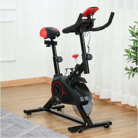 Bicicleta de spinning 85x46x114 cm de acero negro con pantalla LCD - MEUBLIV (1/5)