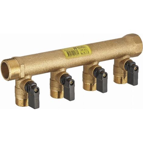Colector de válvulas 1/4 de vuelta MF3/4' (20x27), 4 salidas de válvulas M1/2' (15x21) 50 mm de distancia entre ejes NOYON & THIEBAULT - 2020M-154ET