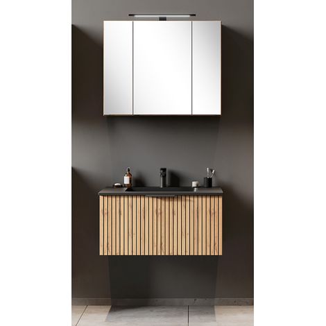 Waschplatz Set 80cm, Waschbecken schwarz matt, Eiche, LIVINGSTON-03 (1/5)