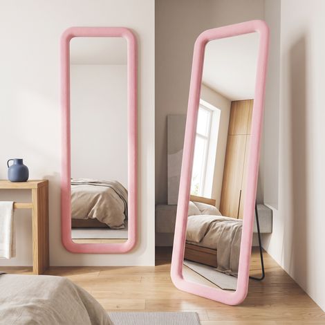 Miroir sur pied, miroir mural, 160x50 cm, autoportant ou mural, verre incassable et flanelle, style moderne, Rose (1/5)
