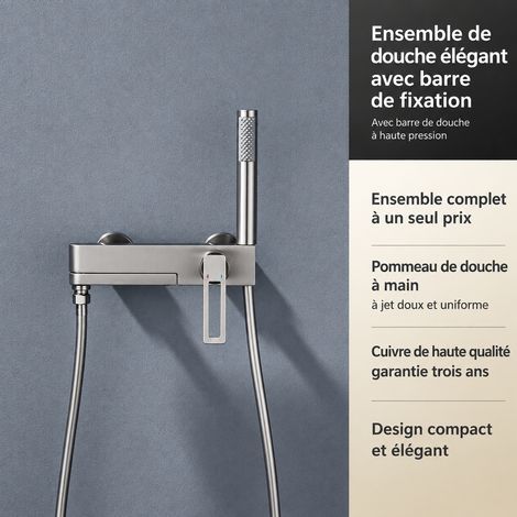 Robinetterie de baignoire ensemble hydroplaqué avec douchette monofonction mitigeur mural eau chaude froide salle de bain – Livraison gratuite (1/5)