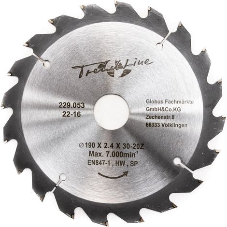TrendLine HM-Kreissägeblatt 190 mm, Bohrung 30 mm, 20 Zähne (1/2)