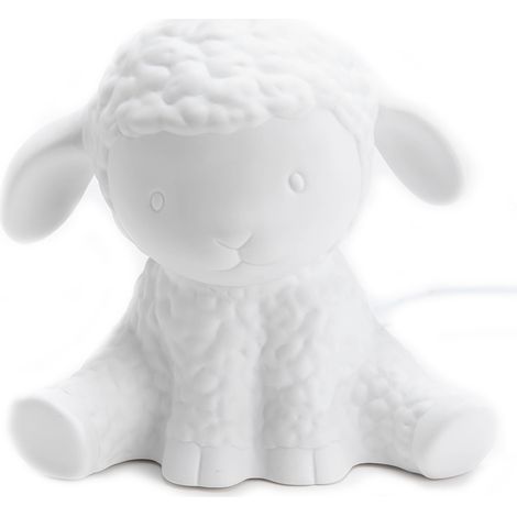 Lampe à poser mouton blanc en porcelaine – Hauteur 19 cm – Ampoule E14 max 8W – Prise européenne 220-240V – Amadeus (1/5)