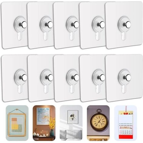 Attache Cadre Adhésif - Noname - Lot de 10 - Transparent - Adhésif Fort - Sans Percer (1/4)