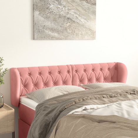 Tête de lit avec oreilles pour lit double, Tableau décoratif de chevet élégante Rose 163x23x78/88 cm Velours SDG61932 (1/5)