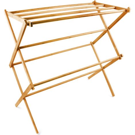 Relaxdays Toallero de Pie Bambú, Plegable, 73x74x36 cm, 8 Barras, Madera, Cuelga Toallas, Bayetas, Baño, Marrón Natural