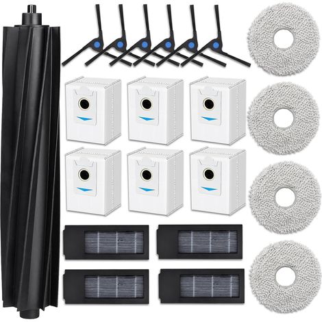 Accessoires pour Ecovacs Deebot X2/ X2 Omni/ X2 Pro/ DEX86 aspirateur, 1 Brosse Principale 4 Lingettes 4 Filtres 6 Brosses Latérales 6 Sacs d'aspirateur de rechange