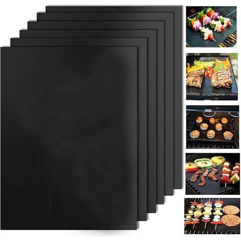 6 pcs/lot 50 x 40 cm pouce en téflon Fibre réutilisable antiadhésive barbecue rti Tapis de feuilles Portable facile à nettoyer extérieur pique-nique Fry cuisson barbecue outils noir (1/5)