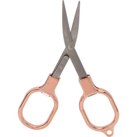 Folding embroidery scissors in rose gold stainless steel, sharp blades for fabric, portable design for precise cutting. (1/5)