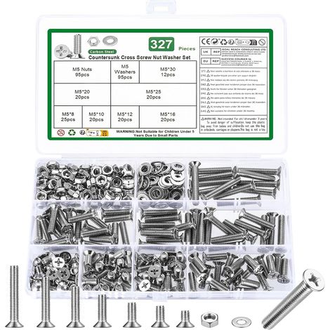 327 Pcs Vis M5 Boulons Et Écrous Set,Vis Tete Plate (1/5)