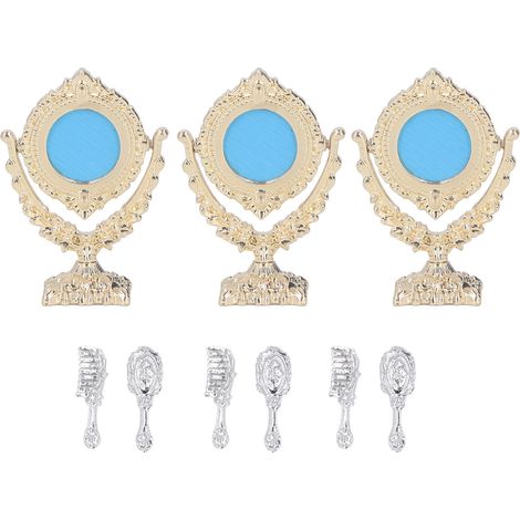 3 Miroirs Vintage Miniatures avec Peigne pour Poupées, Décor Maison Miniature 1/12, Accessoires Ronds pour Maison de Poupée (1/5)
